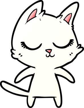 Bir insan tarafından çizilmiş sakin çizgi film kedisi.