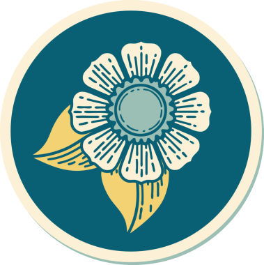 Bir insan tarafından çizilmiş geleneksel bir çiçek stiliyle dövme çıkartması.