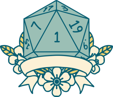 Retro Dövme Biçimi Doğal Bir d20 zar bir insan tarafından çizildi