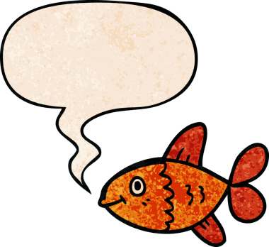 bir insan tarafından çizilmiş, konuşma baloncuklu çizgi film balığı.