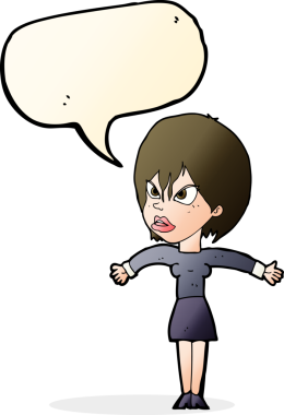 Bir insan tarafından çizilmiş konuşma baloncuğuyla rahatsız bir kız.