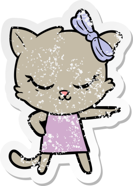 Bir insan tarafından çizilmiş şirin bir çizgi film kedisinin sıkıntılı çıkartması.