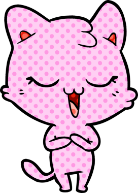 Bir insan tarafından çizilmiş mutlu çizgi film kedisi.