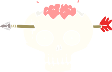 Bir insan tarafından çizilmiş düz renkli bir kafatası.