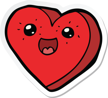 Bir insan tarafından çizilmiş kalp çizgi film karakterinin çıkartması.