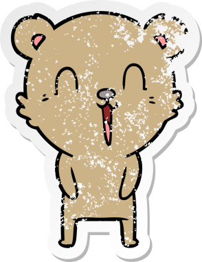 Bir insan tarafından çizilmiş mutlu çizgi film ayısının sıkıntılı çıkartması.