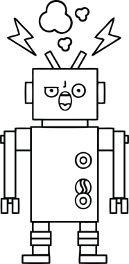 Bir insan tarafından çizilmiş bozuk bir robotun çizgi çizimi