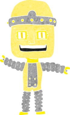 Bir insan tarafından çizilmiş çizgi film sallayan robot.