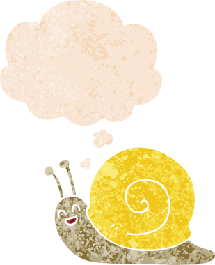 grunge 'da düşünce baloncuğu olan karikatür salyangozu bir insan tarafından çizilmiş tedirgin geçmiş dokuya sahip.