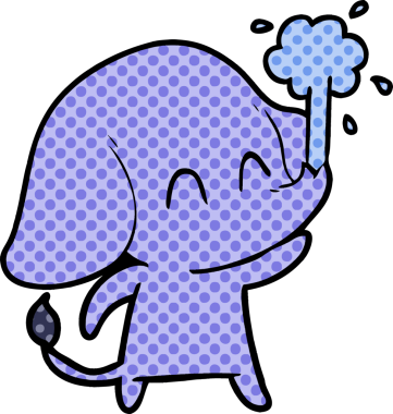 Bir insan tarafından çizilmiş su püskürten sevimli bir fil.