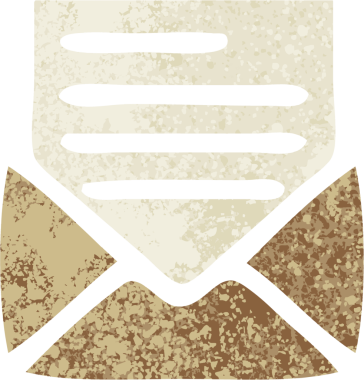 Bir insan tarafından çizilmiş bir mektup ve zarfın retro çizim tarzı karikatürü