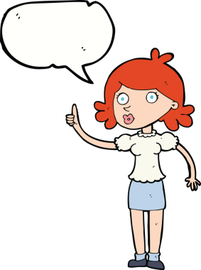 Bir insan tarafından çizilmiş konuşma baloncuğu fikri olan bir karikatür kadın.