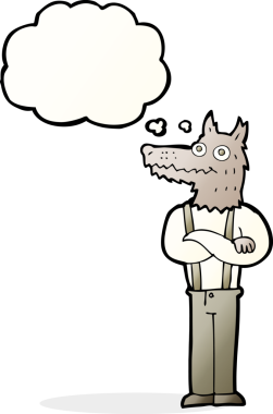 Bir insan tarafından çizilmiş düşünce balonu olan komik bir kurt adam.