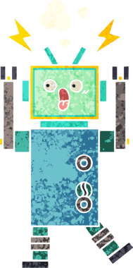 Bir insan tarafından çizilmiş bir robotun retro çizim tarzı karikatürü