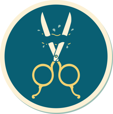 Bir insan tarafından çizilmiş geleneksel bir berber makas stili dövme çıkartması.