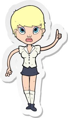 Bir insan tarafından çizilmiş, karikatür gibi güzel bir kadının çıkartması.