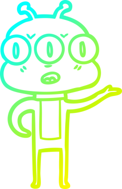 Bir insan tarafından çizilmiş kafası karışmış üç gözlü bir uzaylının soğuk eğik çizgisi.