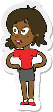 Bir insan tarafından çizilmiş kalçasında elleri olan bir karikatür kadının çıkartması.