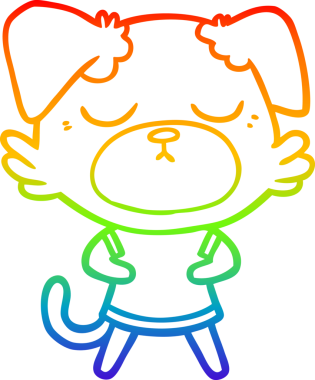 Gökkuşağı gradyan çizimi. Bir insan tarafından çizilmiş şirin bir köpek çizimi.