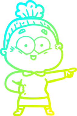 Bir insan tarafından çizilmiş, mutlu, yaşlı bir kadının çizimi.