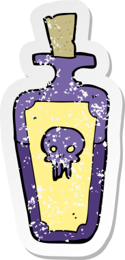 Bir insan tarafından çizilmiş bir karikatür iksiri şişesinin gerilimli yapıştırması.