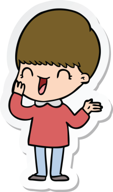 Bir insan tarafından çizilmiş mutlu bir çizgi film çocuğunun çıkartması.