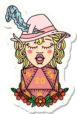 Bir insan tarafından çizilmiş 20 zarlı elf şair karakterinin çıkartması.