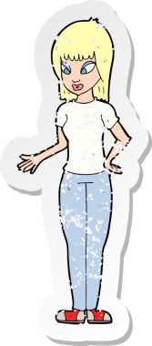 Bir insan tarafından çizilmiş bir karikatür kadının gerilimli çıkartması.