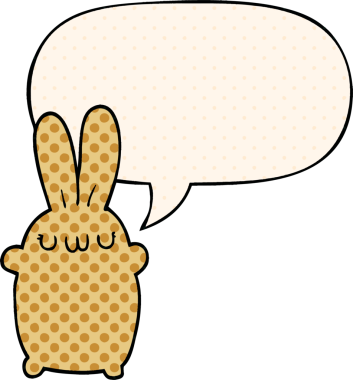 Çizgi roman tarzında konuşma balonu olan çizgi film tavşanı bir insan tarafından çizilmiş.