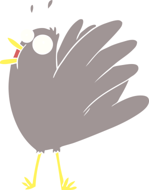 Düz renkli çizgi film kuşları bir insan tarafından çizilmiş.