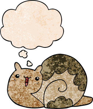 Tatlı çizgi film salyangozu, insan tarafından çizilmiş grunge desenli düşünce baloncuğu.