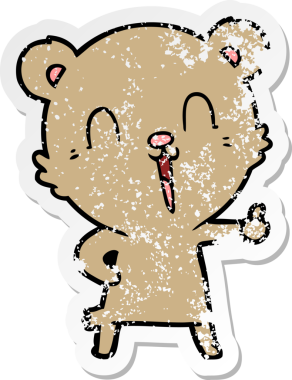 Bir insan tarafından çizilmiş mutlu bir çizgi film ayısının sıkıntılı çıkartması.