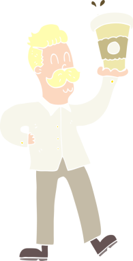 Bir insan tarafından çizilmiş kahve fincanları olan düz renkli bir erkek resmi.