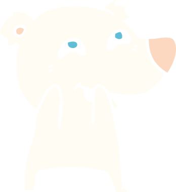 Düz renkli karikatür kutup ayısı bir insan tarafından çizilmiş dişleri gösteriyor.