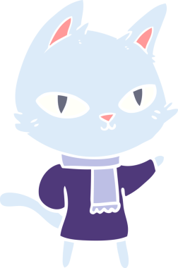 Bir insan tarafından çizilmiş düz renkli çizgi film kedisi.