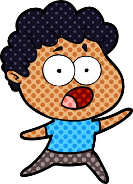 Bir insan tarafından çizilmiş bir karikatür adamı şaşkınlıkla nefes nefese kaldı.