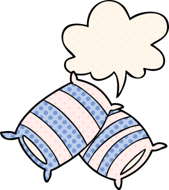 Bir insan tarafından çizilmiş çizgi roman tarzında konuşma baloncuklu yastıklar.