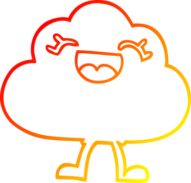 Bir çizgi filmin sıcak gradyan çizimi bir insan tarafından çizilmiş mutlu gri bulut