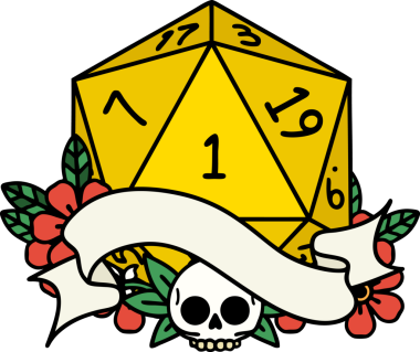 Retro Dövme Biçimi Doğal Bir d20 zar bir insan tarafından çizildi