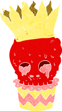 Bir insan tarafından çizilmiş ürkütücü kafatası kek karikatürü.