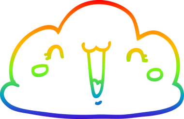 Gökkuşağı gradyan çizgisi bir insan tarafından çizilmiş şirin bir karikatür bulutu