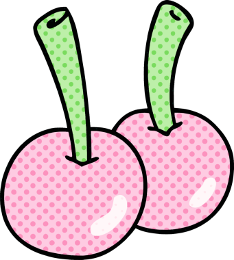 Bir insan tarafından çizilmiş tuhaf çizgi film kirazları.