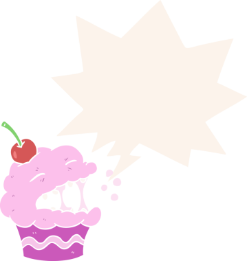 Bir insan tarafından çizilmiş eski moda konuşma baloncuklu komik bir kek.