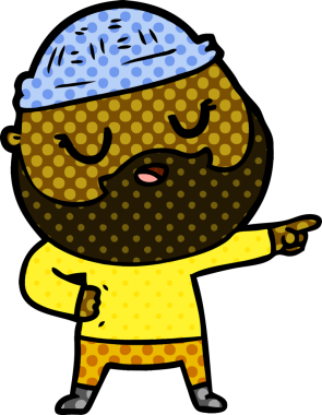 Bir insan tarafından çizilmiş sakallı bir çizgi film adamı.