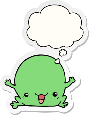 Düşünce baloncuğu insan tarafından çizilmiş bir çıkartma olan karikatür kurbağası.