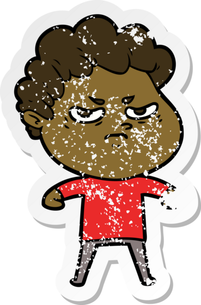 Bir insan tarafından çizilmiş kızgın bir adamın sıkıntılı çıkartması.