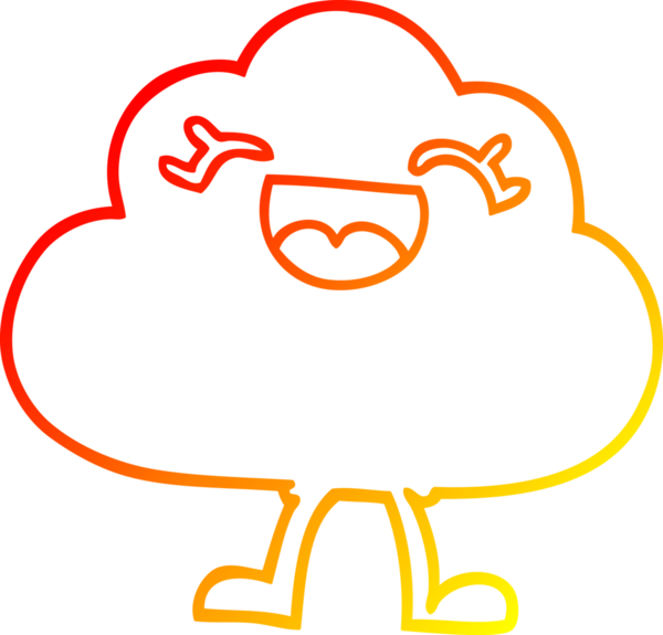 Bir çizgi filmin sıcak gradyan çizimi bir insan tarafından çizilmiş mutlu gri bulut