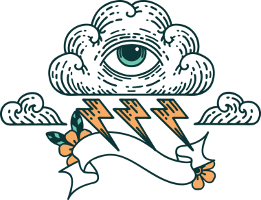 Geleneksel dövme. Her şeyi gören bir göz bulutu şeklinde. Bir insan tarafından çizilmiş.