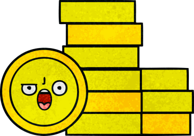 Bir insan tarafından çizilmiş eski grunge desenli bozuk paraların karikatürü