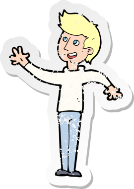 Bir insan tarafından çizilmiş bir karikatür adamın gerilmiş çıkartması.